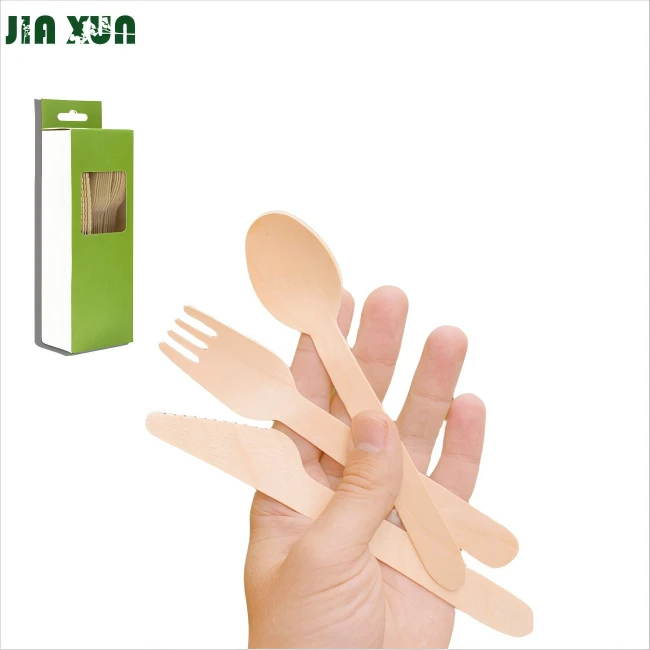 Disposable wooden knife, fork and spoon